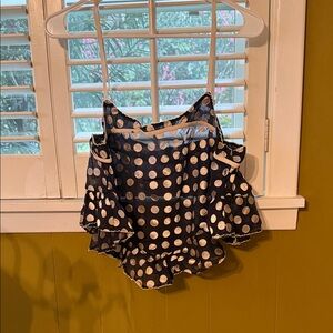 Free People Navy Polka Dot Ruffle Blouse